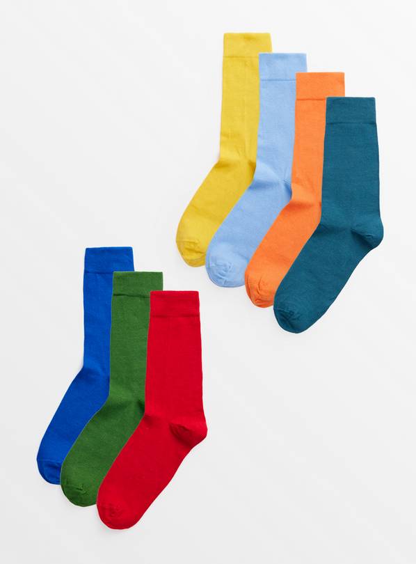 Plain Bright Ankle Socks 7 Pack 9-12